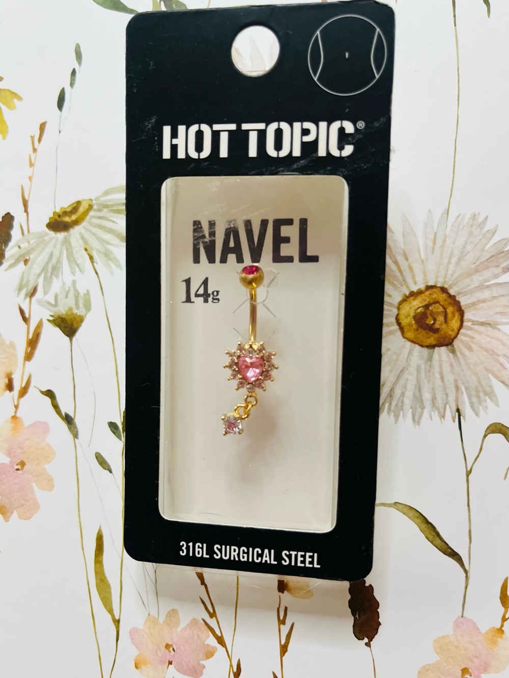 Hot Topic Gold Pink Bling Heart Navel Belly Ring 14G NWT - Picture 2 of 4